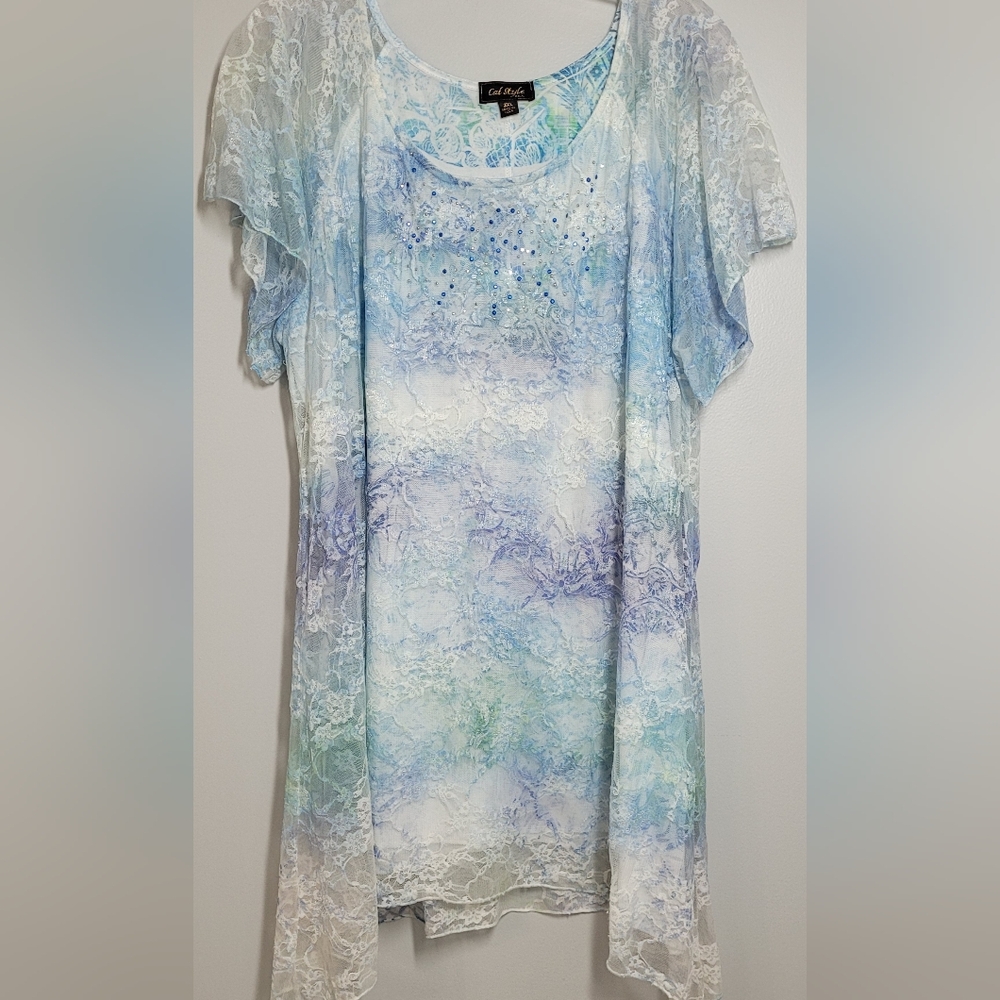 Cal Style Pastel Overlay Lace Dress XXL Like new